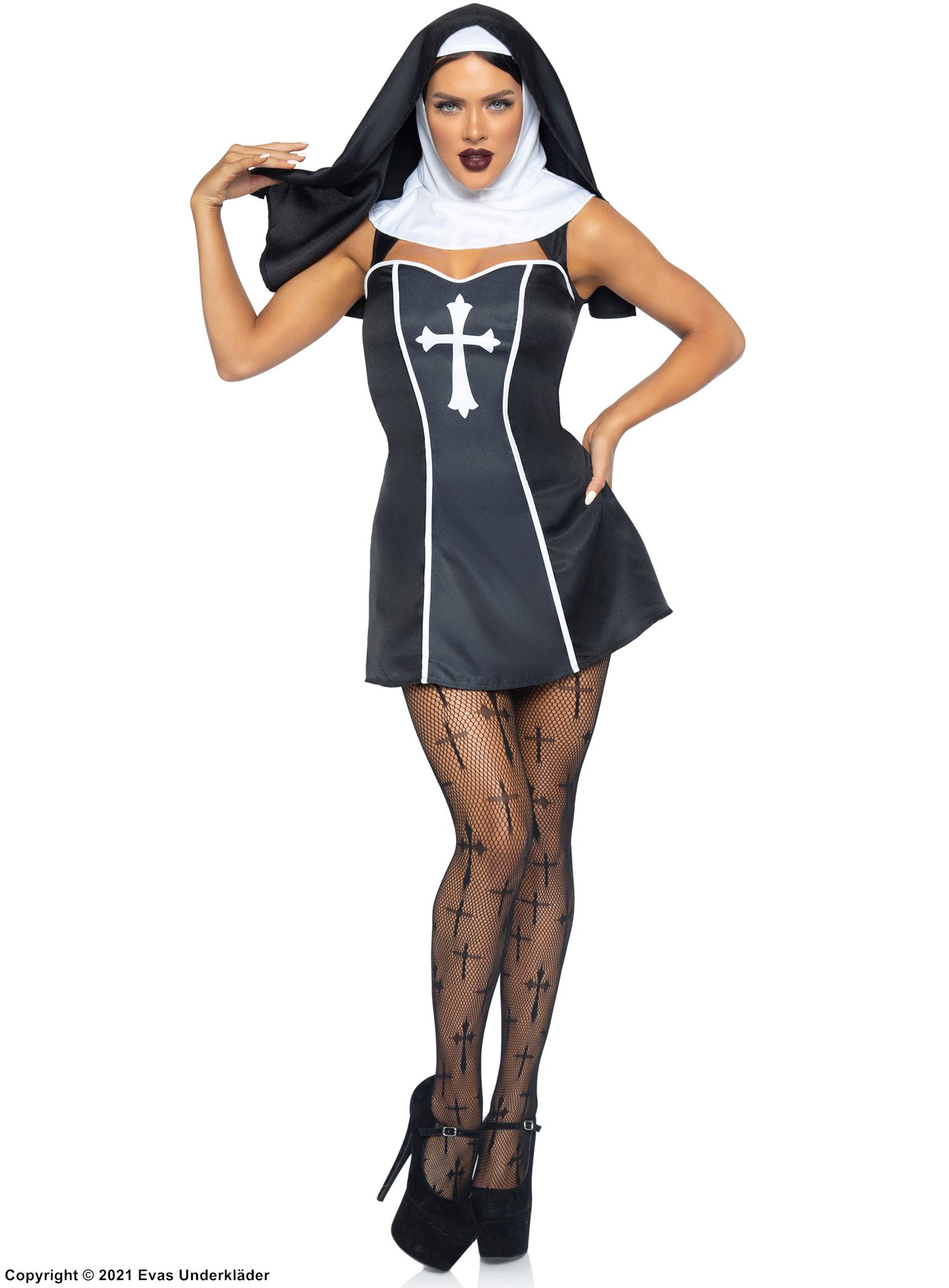 Nunna, maskeradklänning, kristet kors